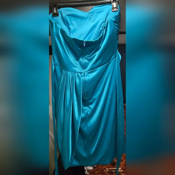 Teeze Me Strapless Blue Dress with Floral Embellishment - Picture 2 of 2